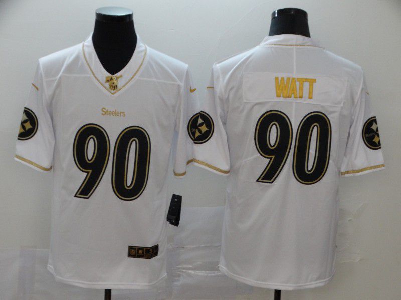 Men Pittsburgh Steelers #90 Watt White Retro gold character Nike NFL Jerseys